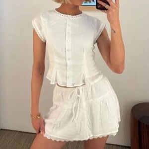 NEW Reformation Cotton Valetta Two Piece Set - White Lace Detail